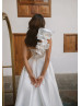 One Shoulder Ivory Satin Slit Timeless Wedding Dress